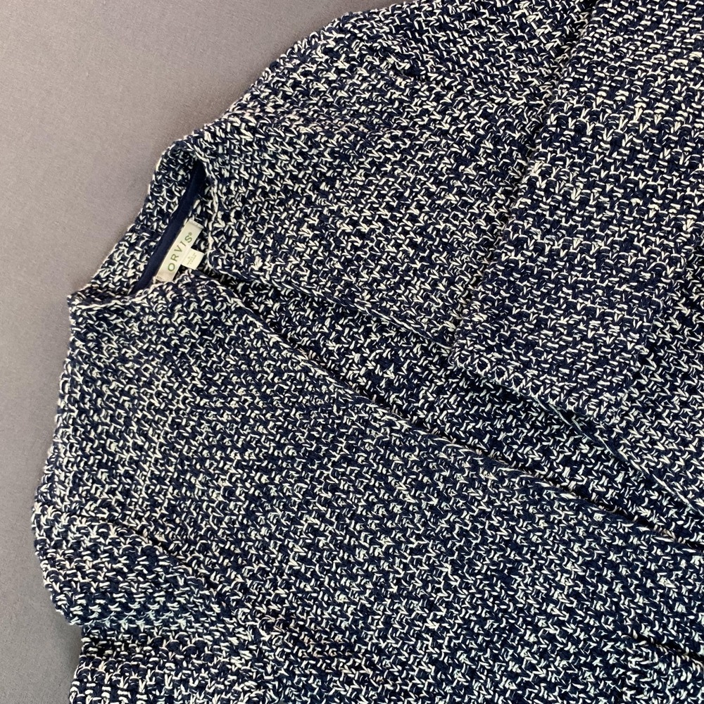 Orvis Sweater Cardigan Women Small Blue Chunky Knit Open Front Pockets